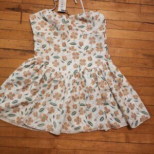 NWT Cider lined halter dress, full skirt, embroidered & flowered white, size 8